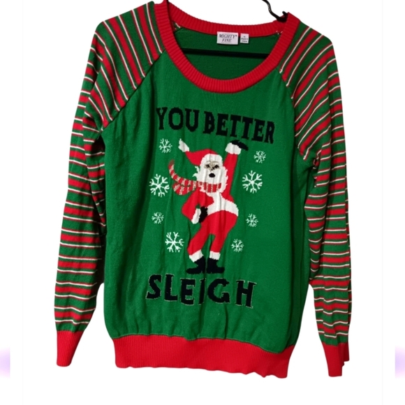 Mighty Fine Sweaters - Mighty Fine You Better Slegigh   Red and Green Santa Sweater Sz M